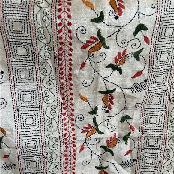 Embroidered Silk Scarf Hand-Made Stunning Silk Flora Shawl/Wrap 74" x 21" - Picture 6 of 10